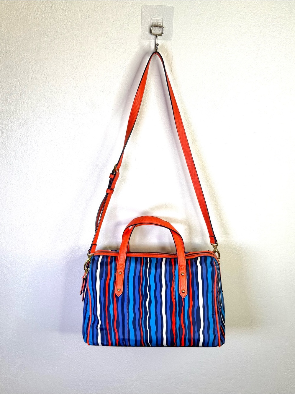 Vera Bradley Cobalt Stripe Preppy Poly Marlo Nylon Satchel Bag Crossbody Bag - Picture 3 of 16